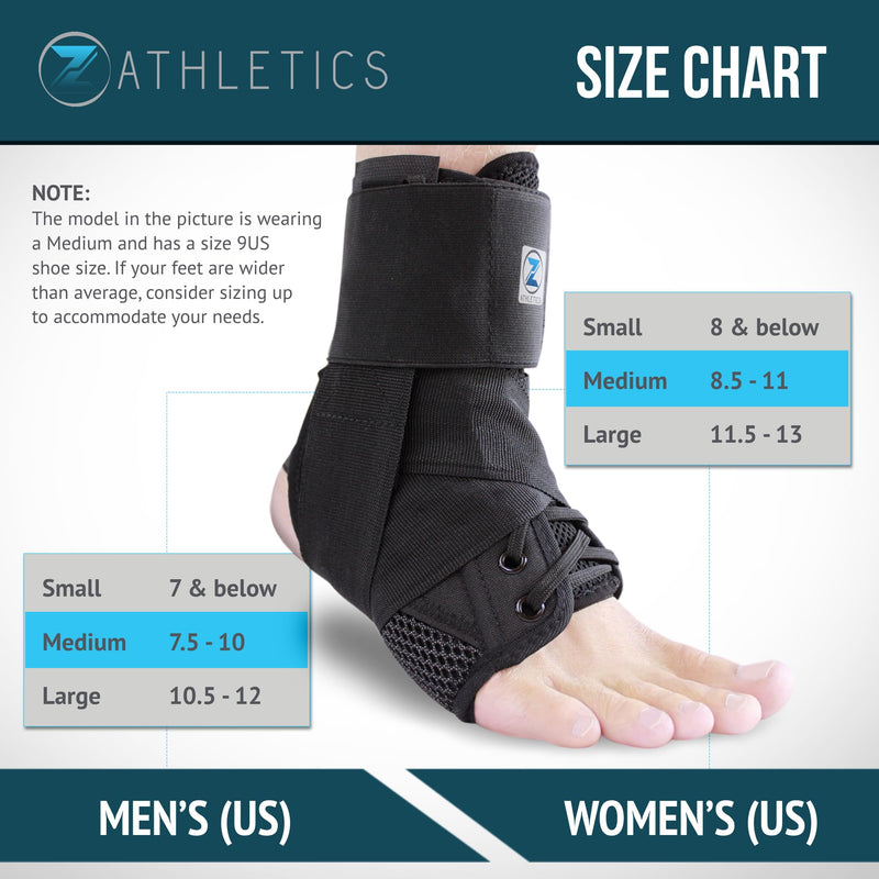 [Australia - AusPower] - Z ATHLETICS Zenith Ankle Brace, Lace Up Adjustable Support  for Running, Basketball, Injury Recovery, Sprain! Ankle Support Wrap for Men, Women, and Children (Black, Medium) Medium (Pack of 1) Black 