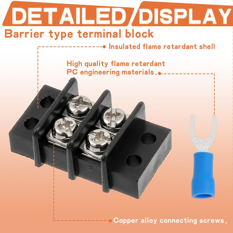 [Australia - AusPower] - 3 Circuits 3 Positions Terminal Block 20-30A 200-450V Dual Row Screw Terminals Strip with 30 PCS Heat Shrink Wire Fork Connectors(Pack of 5pcs) 3 Circuits 