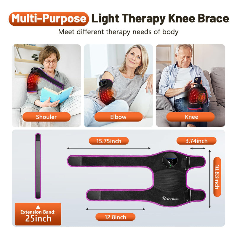 [Australia - AusPower] - RELEXNOW Red Light Therapy for Knee with Heat & Vibration Massage, Extension Band, Wireless Controller, 660nm&850nm Near Infrared Light Therapy Heated Device for Knee/Elbow/Shoulder Purple 