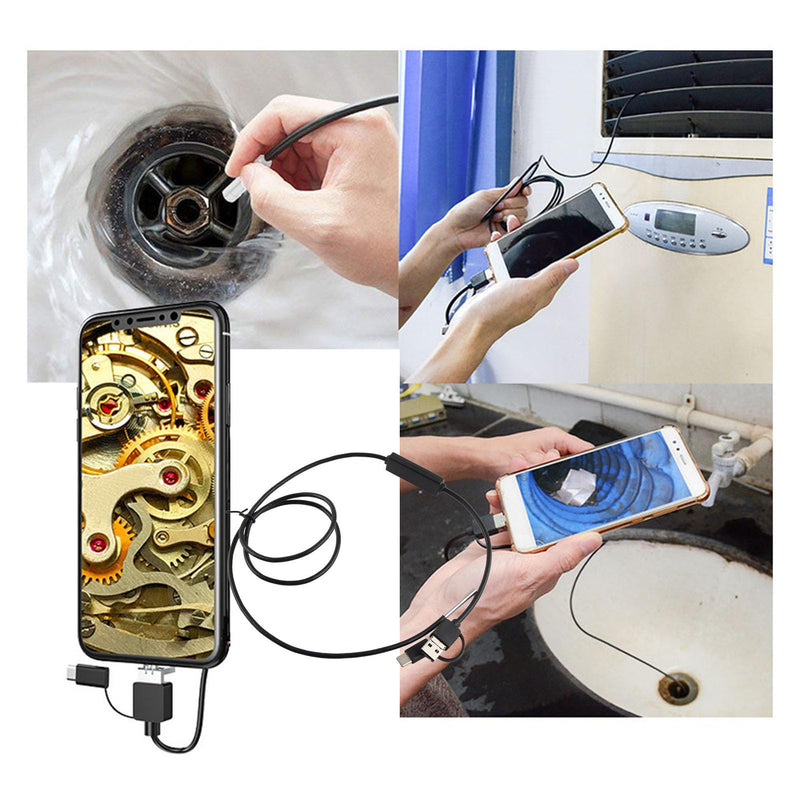 3-in-1 USB Endoscope Type C, 3.9 mm Lens, Waterproof Inspection Camera, Endoscope with 6 LED Lights (1 Meter Soft Wire) 1 Meter weicher Draht