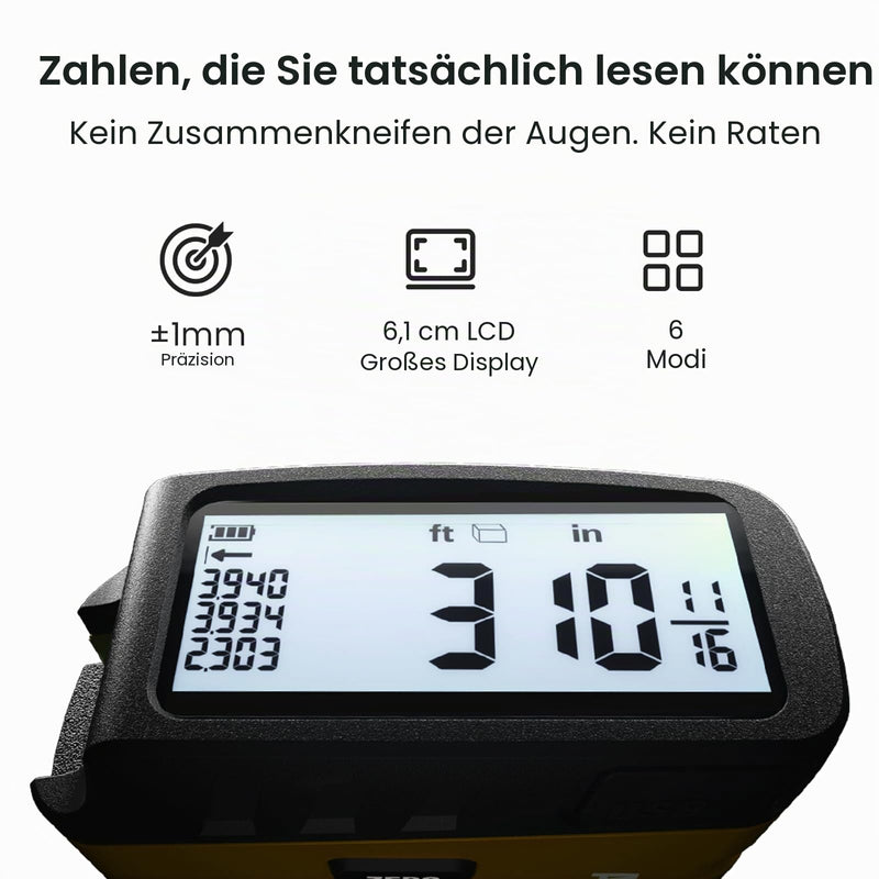 ACPOTEL DT20 Digital Tape Measure 5M, Yellow & Rechargeable Meter | 6 metric and imperial units, adjustable retractable digital measuring tape, break display 1/16 (version without laser)