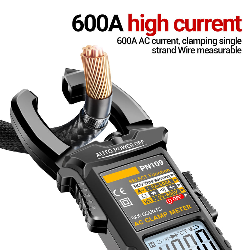 [Australia - AusPower] - PN109 Clamp Meter Current Tester 4000 Counts Backlit Multimeter For Resistance Diode Testing Red 