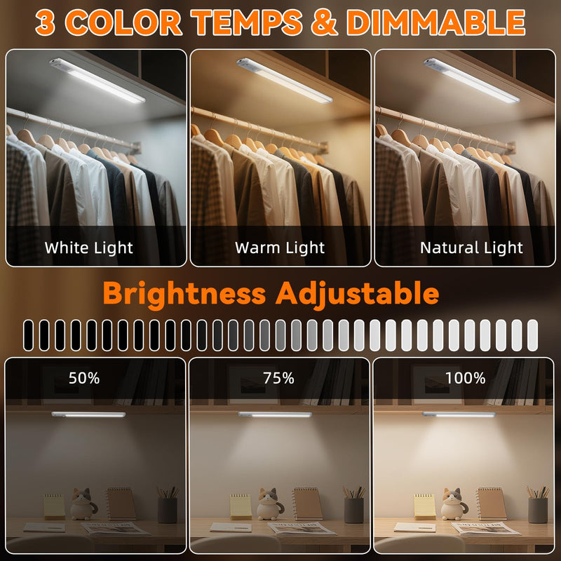 [Australia - AusPower] - Under Cabinet Lighting Wireless, 15inch Rechargeable Motion Sensor Light Indoor, 3 Color Closet Light Battery Operated with LED Power Display, Magnetic Under Counter Lights for Kitchen, Home (3Pack) 3Pack-15inch 