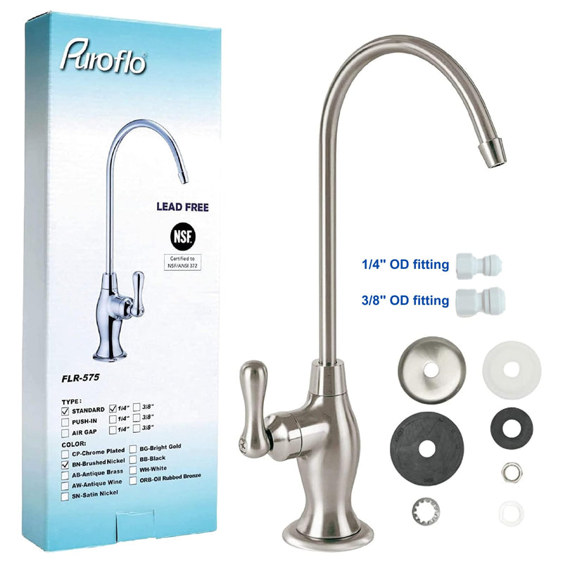 Brushed Nickel Reverse Osmosis Faucet, NSF Certified, Non‑Air Gap for Under Sink Water Filtration System, RO System Drinking Water Faucet, FLR-575BN