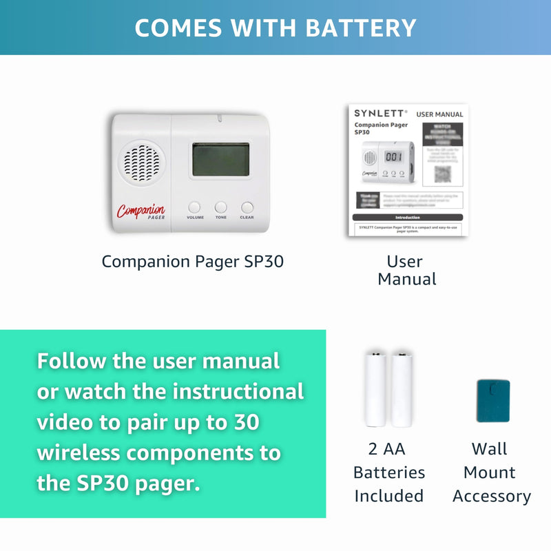 Nurse Caregiver Pager SP30, Stand Alone Companion Pager Accessory ONLY - NOT Compatible to CMU Must Be Paired to Function