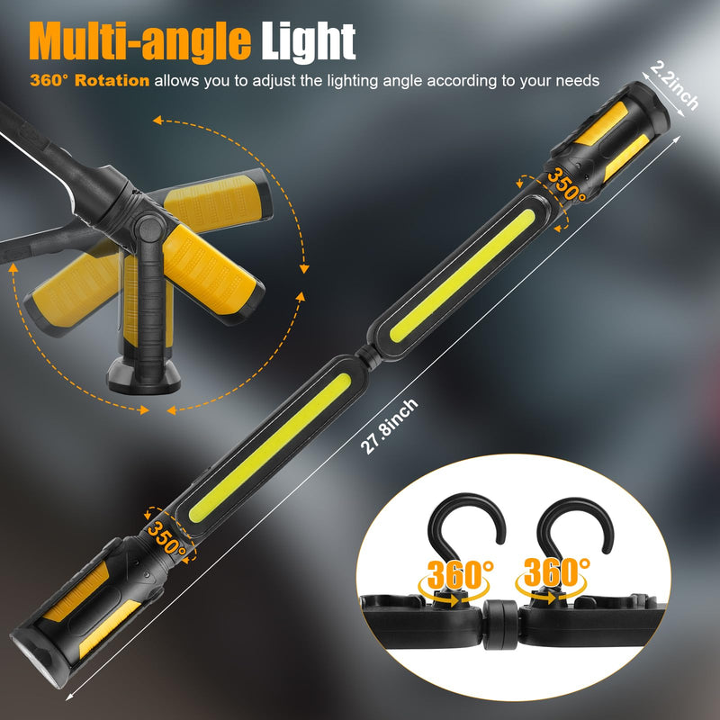 SYLSTAR Mechanic Work Light Bar with Upgraded Sensor Control - 2400LM LED, 4400mAh Rechargeable Underhood Work Light with Hooks & Magnetic Base for Car Repairing, Garage Workshop, Emergency Orange