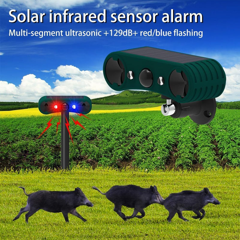 [Australia - AusPower] - Solar Indoor Outdoor Motion Sensor Alarm,WONFAST 129db Dual Loud Siren Solar Infrared Induction Alarm Red Blue Flash Warning Security Strobe Light 4 Modes for Farm Yard Orchard Barn (Green) Green 
