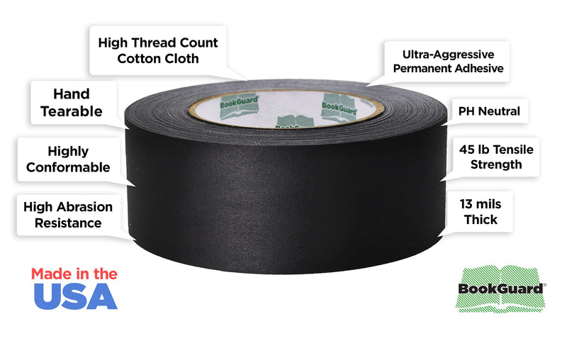 BookGuard Premium Bookbinding Repair Cloth Tape, 30 Yard Roll, 2 inch 2" Wide