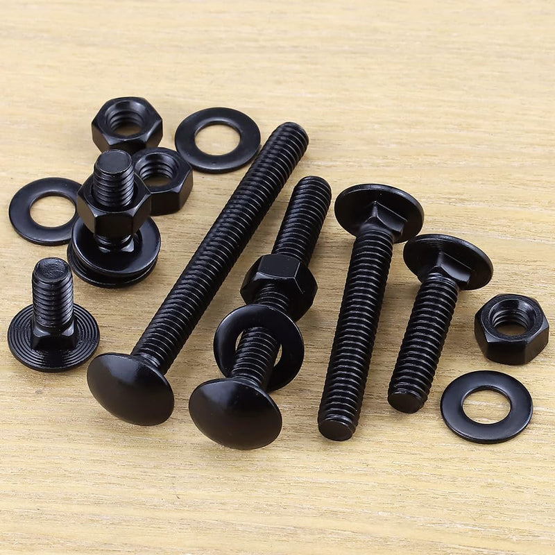 [Australia - AusPower] - 3/8-16 x 2 (10 Sets) Carriage Bolts Black, 304 (18/8) Stainless Steel Carriage Screws with Hex Nuts and Flat Washers, Square Neck Round Dome Head, Coarse Thread 3/8-16 x 2" 