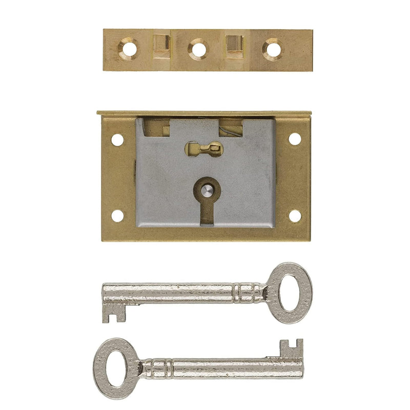 Medium Brass Half Mortise Chest or Box Lock with Two Skeleton Keys | HL2-SB-2K With Two Keys