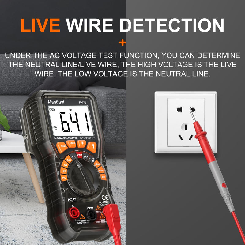 [Australia - AusPower] - Digital Multimeter, Portable Multimeter Tester, 2000-Count Voltmeter/Ohmmeter with Auto-Range Function; Accurate Measurement of Voltage, Current, Resistance, Diodes, Continuity, Capacitance [ FY77 ] 