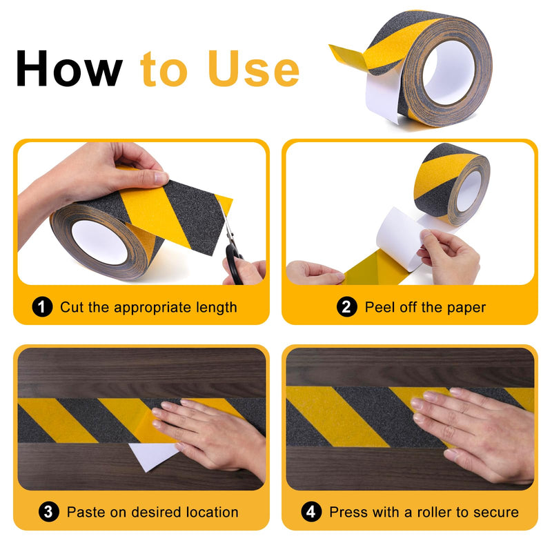 Grip Tape 3 Inch x 33 Ft, Black & Yellow Anti Slip Tape for Stairs, Heavy Duty Anti Slip Traction Tape, Waterproof Grip Tape Safety Non Skid Roll for Outdoor, Indoor, Stair, Step, Ramp 3 inch -1
