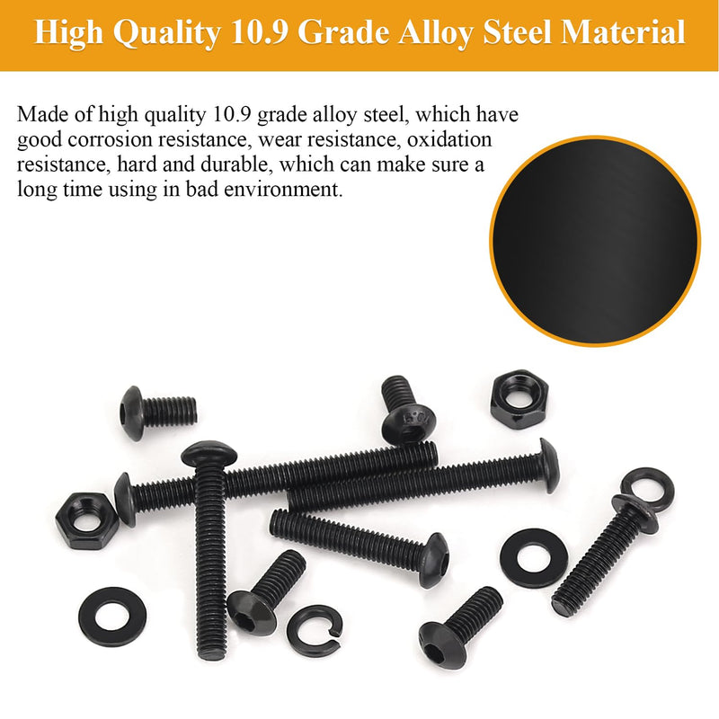 [Australia - AusPower] - 546 Pieces M3 Screws Nuts Washers Set Black, Sutemribor M3 x 6/8/12/16/20/25/30mm Button Head Socket Cap Screws Nuts Washers Assortment Kit, 10.9 Grade Alloy Steel, Fully Threaded 