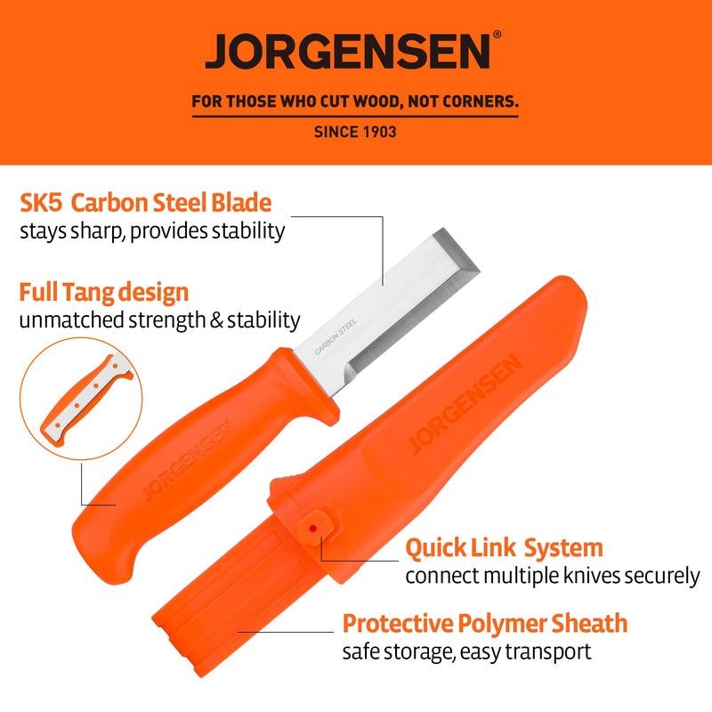 [Australia - AusPower] - Jorgensen Wood Chisel Knife with Sheath, Wood Chisel for Woodworking with Ergonomic Handle, SK5 Carbon Steel Blade, Full Tang Design, for Carving, Whittling, Splitting 