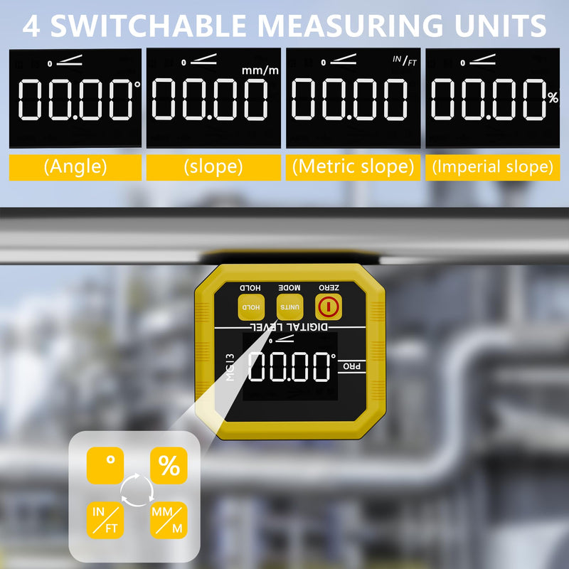 [Australia - AusPower] - Rechargeable Digital Angle Finder and Magnetic Inclinometer Gauge | ±0.1° Accuracy Protractor | 360° Flip Screen for Woodworking, Construction, Machinery 
