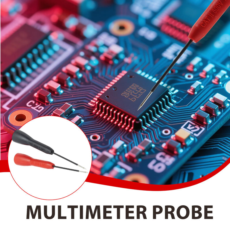 [Australia - AusPower] - 4PC 2mm Extended Needle Multimeter Probes, 600V/10A Precision - Tip Testing Piercing Leads for Meter Test Lead (Black-Red) 