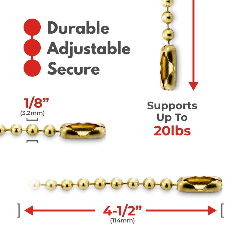 [Australia - AusPower] - 4.5 Beaded Ball Keychains (100 Pack) Solid Brass Bead Size #6 Tag Chains USA Made 