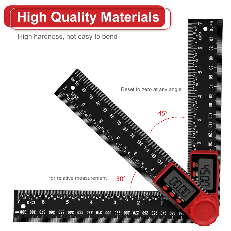 2-in-1 Digital Protractor with LCD Display, Hold and Locking Function, 360° Rotating Angle Ruler for Mechanical Engineering, Woodworking and Measurement - 400 mm 200mm (7.87 Zoll)