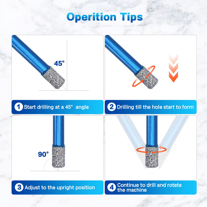 Diamond Core Drill Bit Set - 9pcs Hole Saw Kit for Porcelain Tile, Ceramic, Marble, Granite Drilling, 6/8/10/20/25/32/35/50mm Bits & 1 3/8" Chamfer Bit