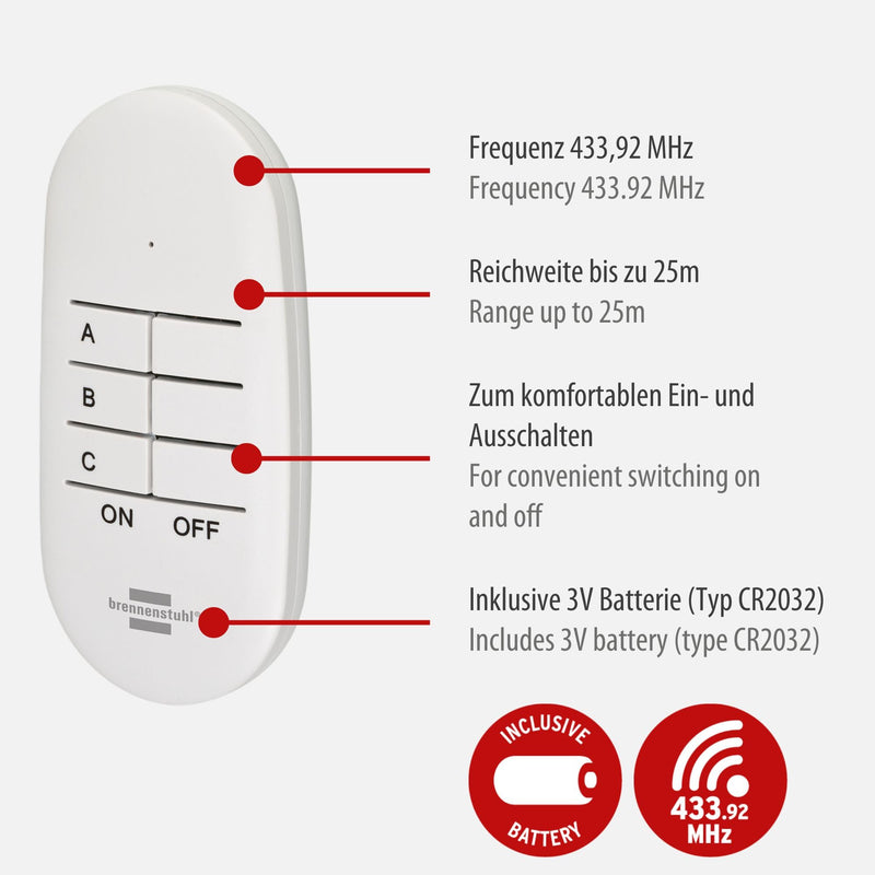 Brennenstuhl Comfort-Line Wireless Socket Set Mini 3+1 Set of 3 | Indoor, with hand-held transmitter and increased touch protection, white 3 Mini-Funksteckdosen 3 mini radio sockets Single without power strip, white