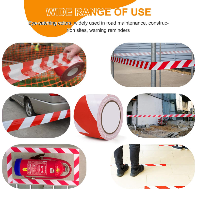 Red & White Safety Tape, 3 Inch x 108FT, Red & White Hazard Warning Stripe Tape, Floor Marking Tape, Strong Adhesive Caution Tape Roll for Walls, Floors, Equipment