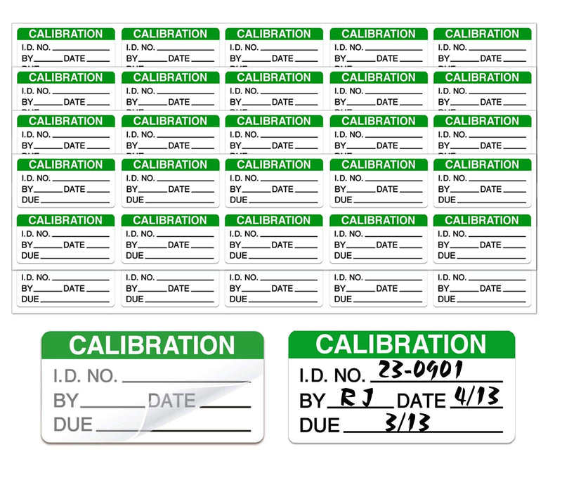 Self Laminating Calibration Labels 2 X 1 Inches - Waterproof Write-on Calibration Stickers with Clear Covers for NIST Calibration, ISO-9000 Calibration 128 Labels Green 2 X 1 Inch