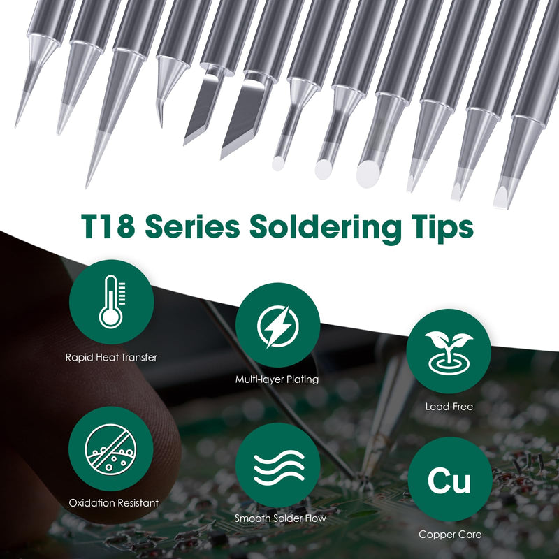 HANGLIFE T18 Soldering Iron Tips with Tip Holder for Hakko FX-888D FX-888 FX8801 FX-600, and More Soldering Stations/Guns - Replacement Solder Tips for Welding Equipment & Accessories (12 pcs) Kit 1 With Holder