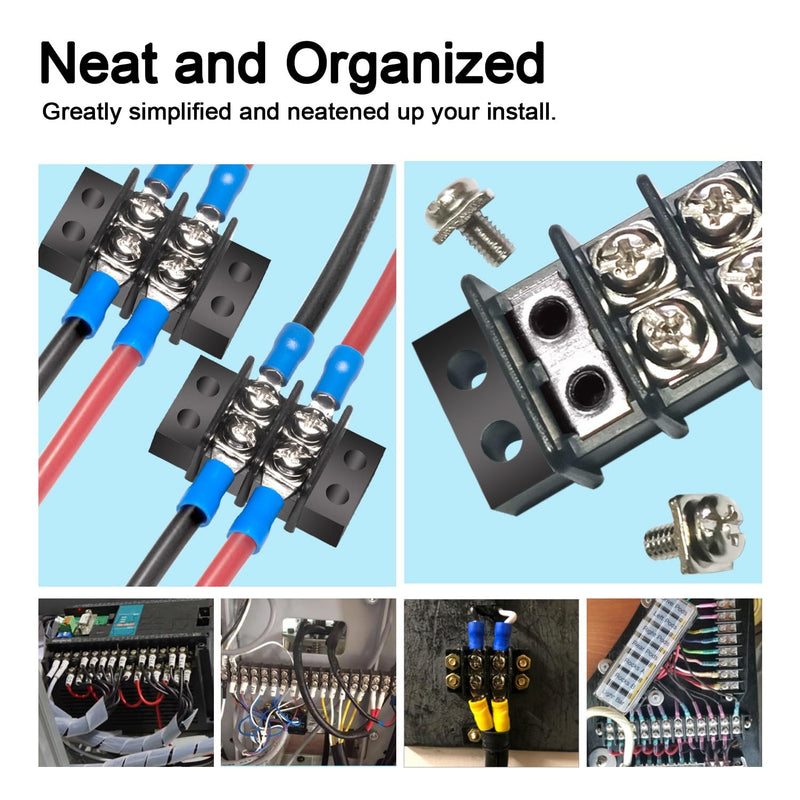 MILAPEAK Terminal Block - 2 Pack 2 Positions 200v-450v 20-30A Dual Row Screw Terminals Strip + 8 PCS Copper Wire Fork Connectors 20 Amps 2 Circuits