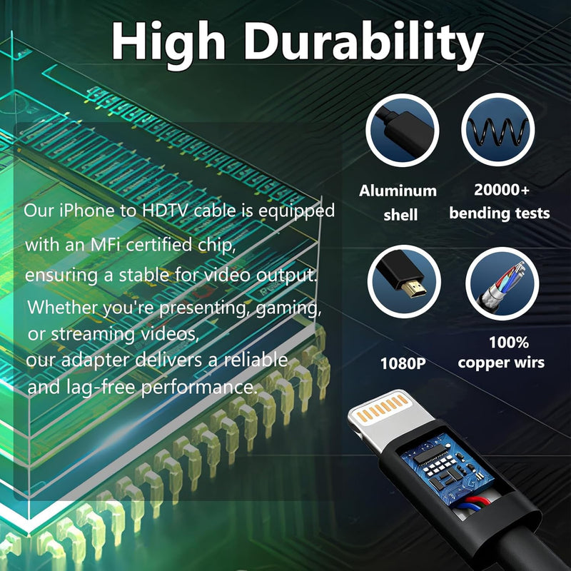 KikoSaka Lightning to HDTV Cable for iPhone Digital AV Adapter 1080P HD Video Sync Screen Connector iPhone to HDTV for TV Projector Monitor Support iOS 18 Black 13.2FT 13.2 ft
