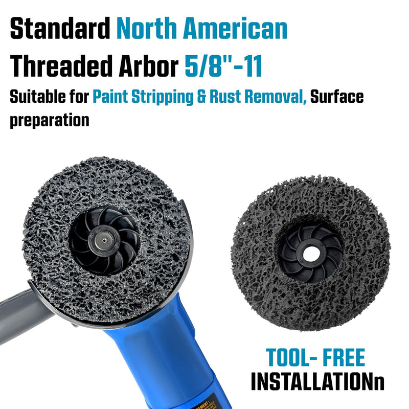 LINE10 Tools 4pk Black Stripping Discs 4-1/2" with 5/8-11 Threaded Arbors for Angle Grinders