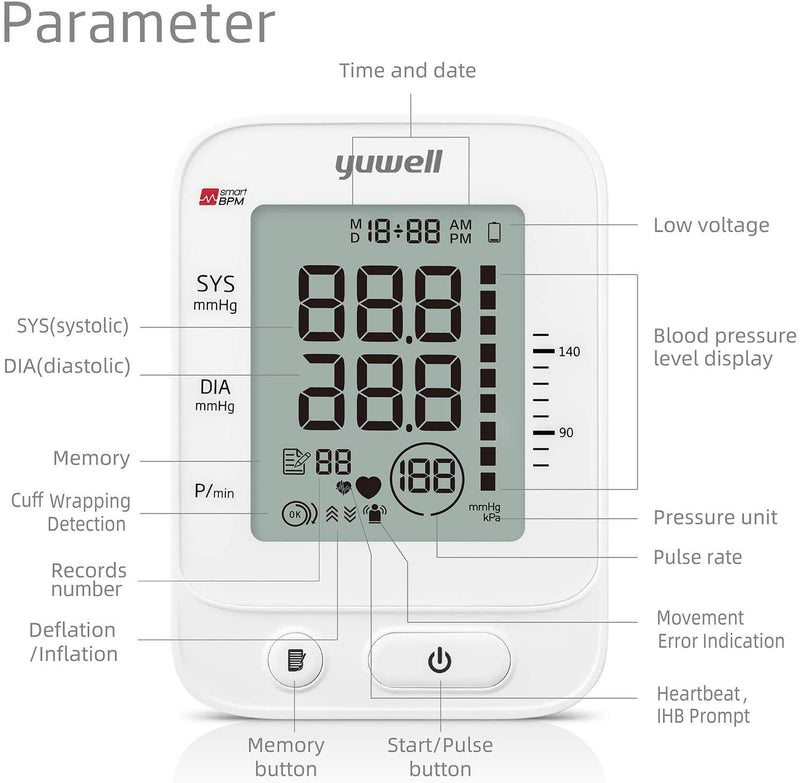 [Australia - AusPower] - yuwell Blood Pressure Monitor for Home Use, Digital Monitors with Wide Range Arm Cuff, 99 Memories and Voice Broadcating, Batteries and AC Adapter inluded, Style 660 Series 