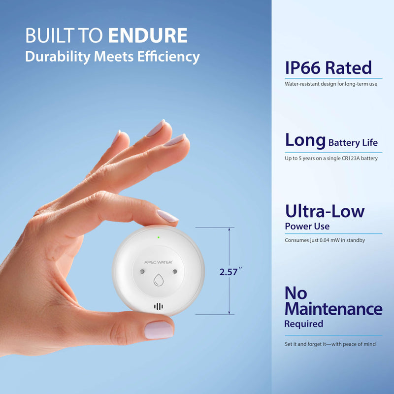 [Australia - AusPower] - APEC WATER WiFi Water Leak Detector for Home, App Connected get Real-Time Alerts, Highly Reliable Dual Sensor Wet Moisture Detection (1PK) 1-Pack 