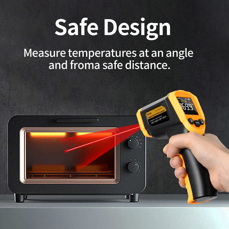 [Australia - AusPower] - Infrared Thermometer -58°F ~1832°F(-50°C ~ 1000°C), Temperature Gun for Cooking, Laser IR Surface Tool for Pizza Oven, Meat, Engine, Accessories, with 3 Adjustable Emissivity Max Min Avg Measure Yellow+Black 
