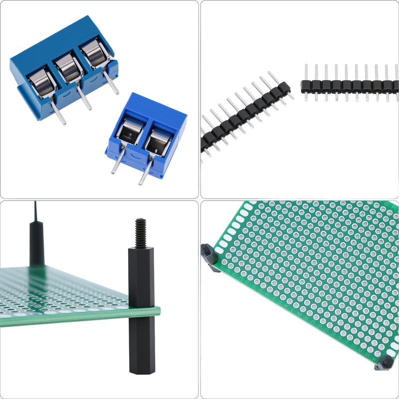 QWORK 46pcs PCB Set Double Sided Prototype PCB Board Kit with Male/Female Header and Screw Terminals