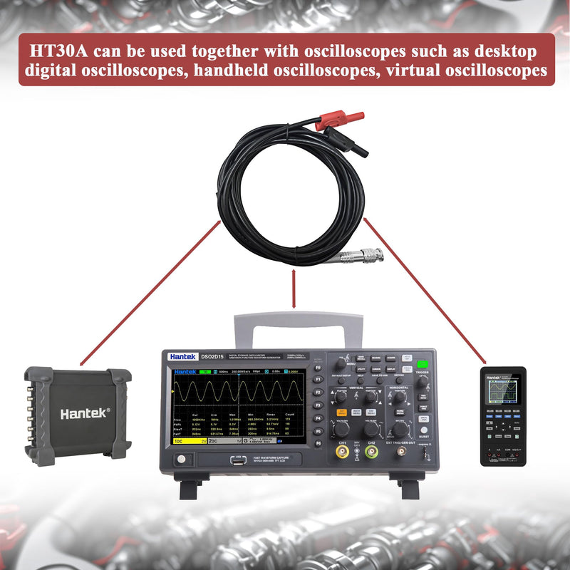 Hantek HT30A Automotive Test Lead 3m BNC-to-Banana Plug for Automotive Measurement | Special cable for automotive measurements, oscilloscope accessory with 3m length, BNC-to-banana plug for precise automotive test signals