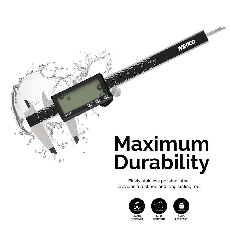 [Australia - AusPower] - NEIKO 01401A 6-Inch Electronic Digital Caliper, Stainless Steel, Extra Large LCD Screen, Measurement Conversions for Inches, Millimeters, and Fractions 6 Inch, XL Screen 