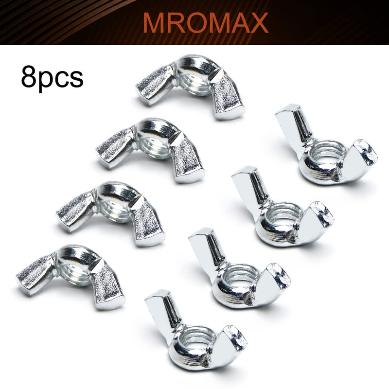 [Australia - AusPower] - MroMax 8PCS 3/8"-16 Butterfly Wing Nuts Carbon Steel Zinc Plated Wing Nuts Silver Hand Twist Tighten Ear Wingnuts Fasteners Parts Wing-Nut for Mechanical Electronic Furniture Decoration 3/8-16 Inch 8 
