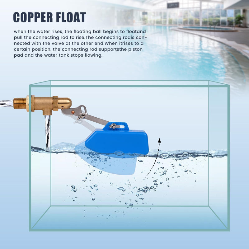 1/2 Inch Brass Float Valve for Water Tank with Hose Auto Shut Off Pool Fill Valve Automatic Fill Float Ball Valve for Stock Fountains Livestock Waterer Troughs (1/2 Inch Float Valve, 2) 1/2 Inch Float Valve