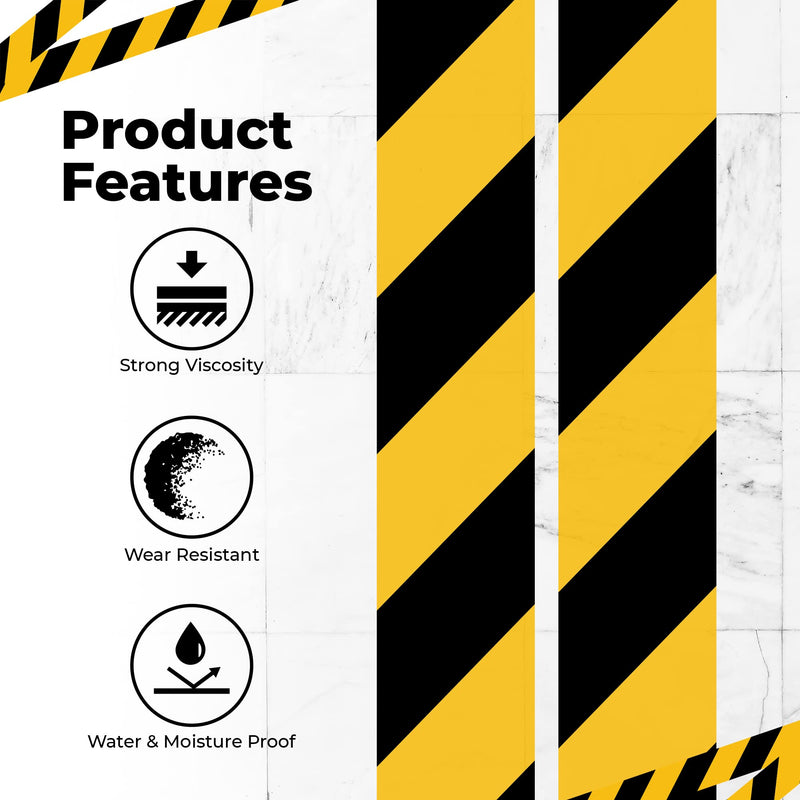 Floor Tape 2 Inch 108 FT Black & Yellow Safety Tape for Floor, Waterproof Strong Adhesive Caution Tape Roll Ideal for Indoor/Outdoor Walls, Pipes, Factory and Construction Sites