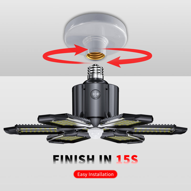 [Australia - AusPower] - Motion Sensor Garage Light, 20000LM 200W Garage Lights Ceiling Led Motion Activated,Motion Light Indoor with Dusk to Dawn, E26/E27 Screw in Shop Light for Basement Barn Attic Warehouse Screw-in 1Pack 