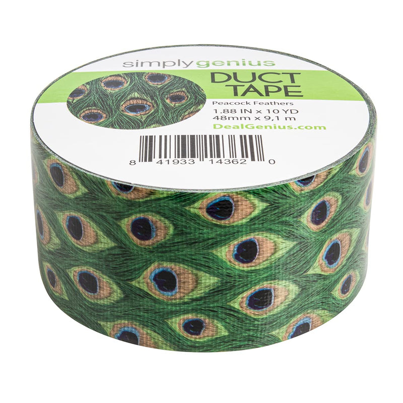 Simply Genius Art & Craft Duct Tape - 1.88 in x 10 Yd, 1 Roll, Peacock Feathers - Colored Duct Tape for Scrapbooking, DIY & Repairs