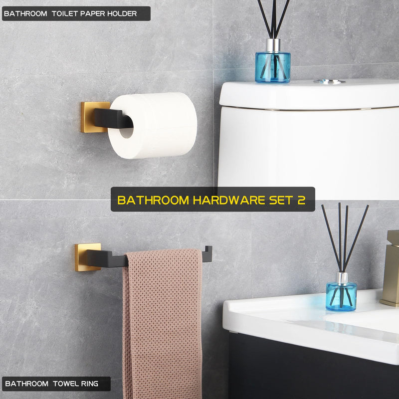 GERZWY Bathroom Hardware Accessories Sets Stainless Steel 2-Pieces - Toilet Paper Holder Towel Ring (Black & Gold) FG1656-2BD Black & Gold