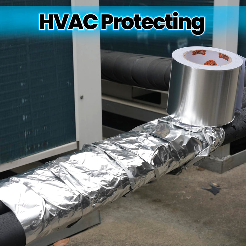 TAPEBEAR Aluminum Foil Tape 4" x 150FT, Professional Heat Reflective Tape Metal Duct Tape Heat Resistant Tape Insulation Heat Shield for Insulation, Dryer Vent, Ductwork, HVAC, Air Ducts, Exhaust Hose