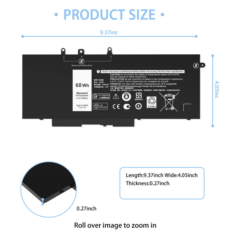 [Australia - AusPower] - 68WH GJKNX Dell Battery Replacement for Dell Latitude 5480 5580 5280 5288 5488 5590 5591 5490 5491 5495 E5480 E5580 E5490 E5590 Precision 15 3520 3530 Series GD1JP DY9NT 5YHR4 451-BBZG 7.6V 4-Cell GJKNX Battery 