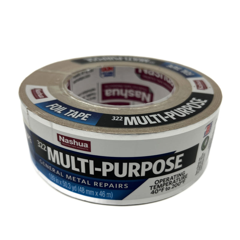 Nashua 322 HVAC Multi-Purpose Foil Tape, 46m Length, 48 mm Width, Aluminum Large