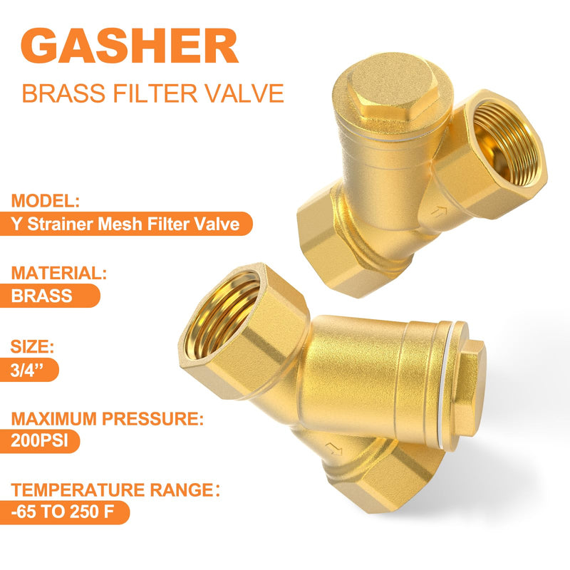 [Australia - AusPower] - GASHER 1PCS Brass 3/4" Female Y Strainer Mesh Filter Valve for Water Oil Separation 0.75 Inch 1 