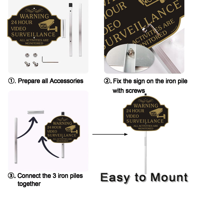 [Australia - AusPower] - No Trespassing - This Property Has Video Surveillance Sign?2 Pack?,11" X 8" X 0.04" Metal Sign x 2 & 28" Metal Stakes Included x 2,-Reflective Aluminum,Fade Resistant And Weather Resistant. 2 Pack with stake 