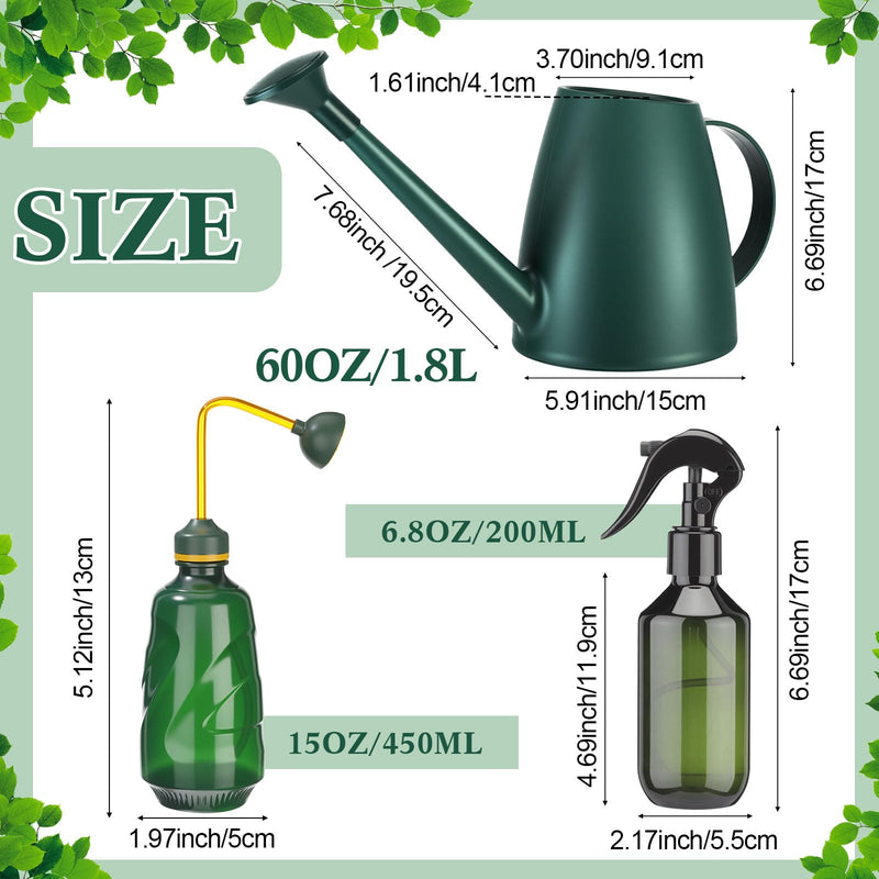 [Australia - AusPower] - Reallnaive 6 Pcs Indoor Watering Can Set 1/2 Gallon Can 6.8 oz Spray Bottle 17 oz Squeeze Bottle Plant Watering Globes Soil Moisture Meter Small Spraying Sets for Indoor Outdoor(Dark Green) Dark Green 
