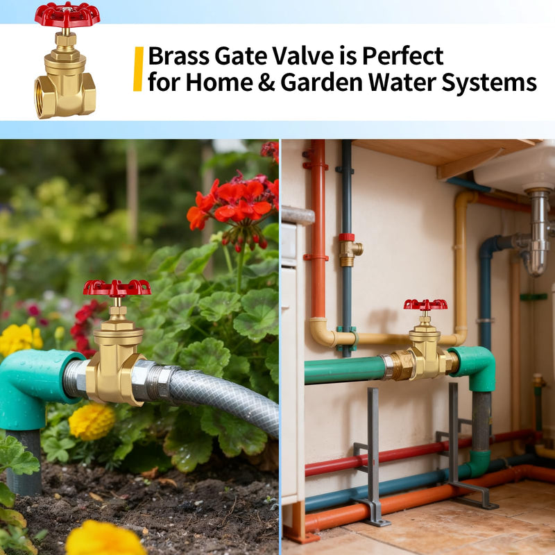 [Australia - AusPower] - Boltigen 1’’ NPT Brass Gate Valve, 200 WOG Manual Rotary Sluice Valve with Wheel Handle, Double Female Thread Heavy Duty Water Shut Off Gate for Water, Oil, Gas, Plumbing and HVAC Systems 1'' NPT 