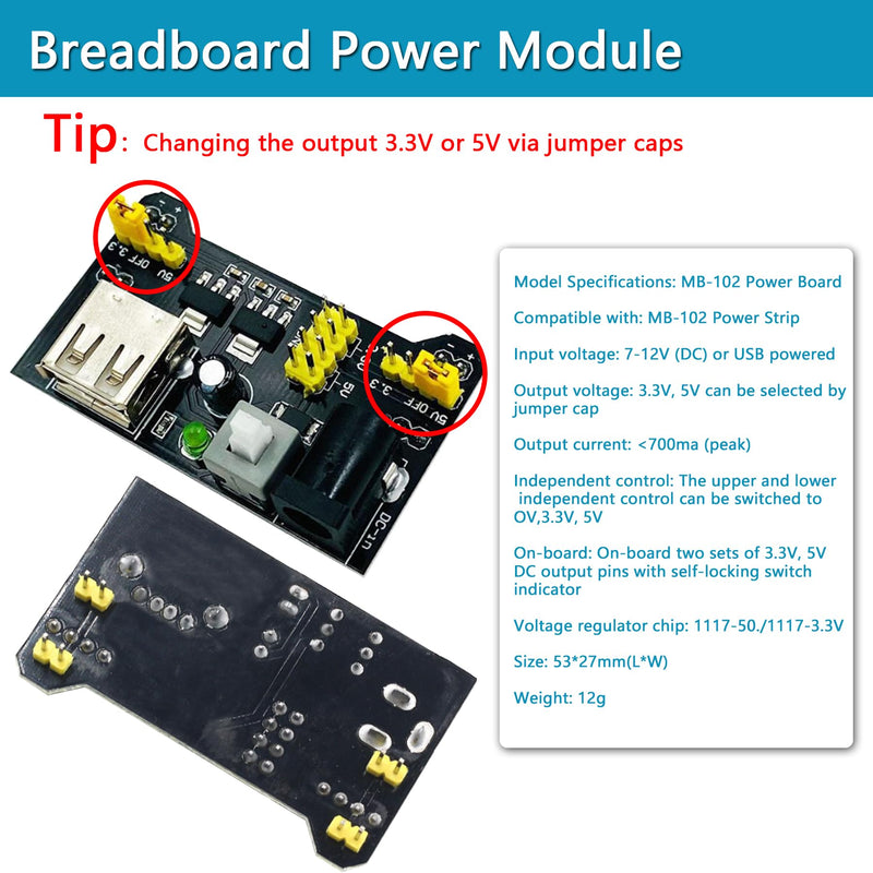 [Australia - AusPower] - arduino Power Supply Breadboard 3.3V 5V Power Supply Module+Minidodoca 9V 1A Adaptor 5.5 x 2.5mm+Alligator Clip Test Leads+Banana Plug Kit for Arduino UNO, Raspberry Pi, STM32 Electronic DIY etc Power Supply Module kit 